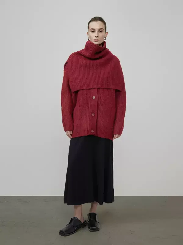 Red knitted cardigan jacket