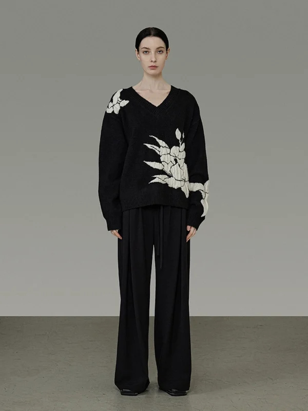 Bubble jacquard V-neck sweater